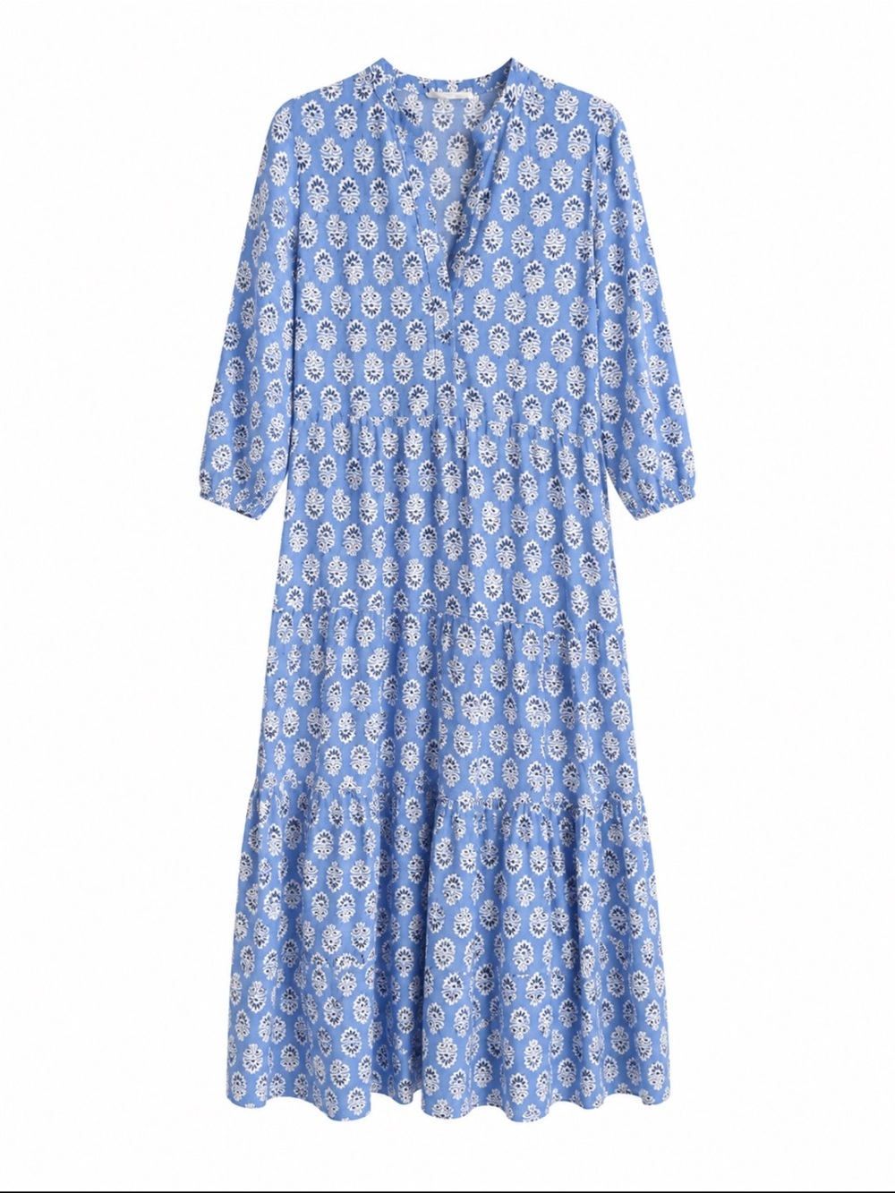 Blue Floral 100% Cotton Voile Casual Tiered Women's Dress Size XS
